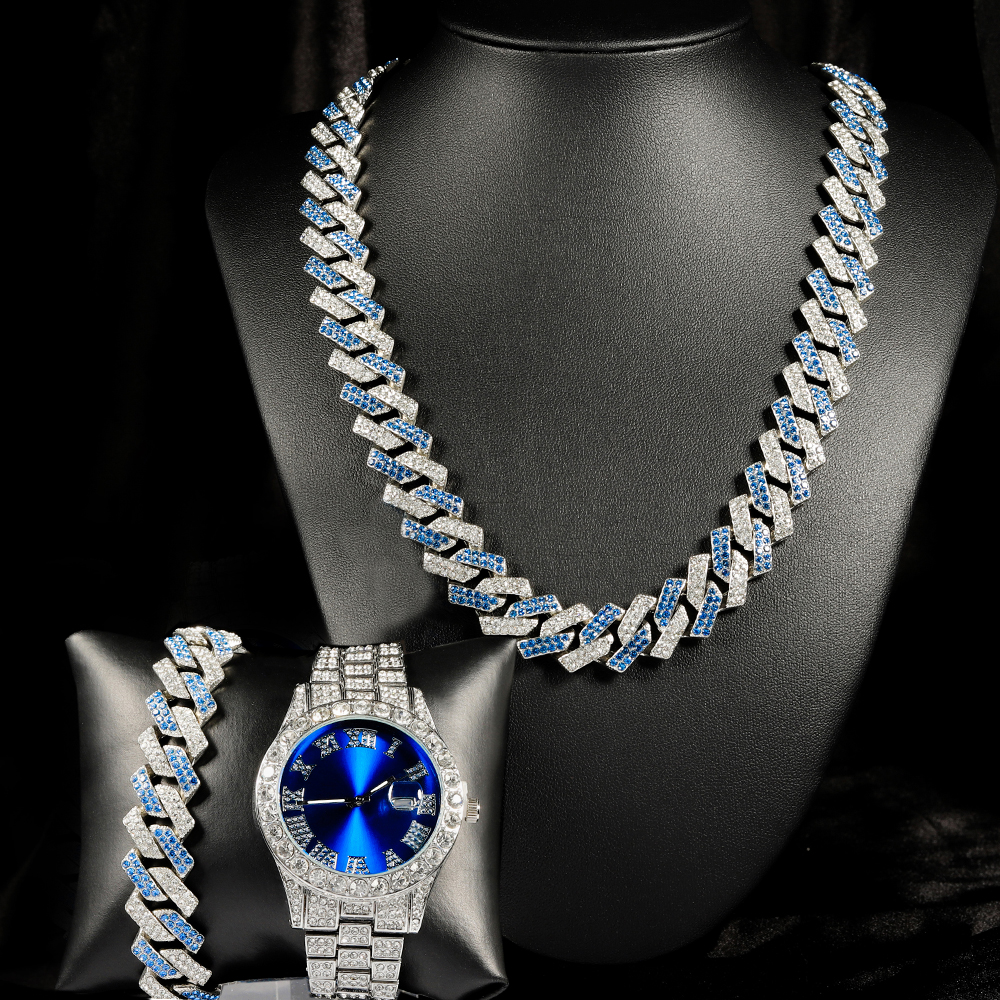 Jewelry Watches Men - 3pcs Hip-hop Watch Jewelry Set Iced