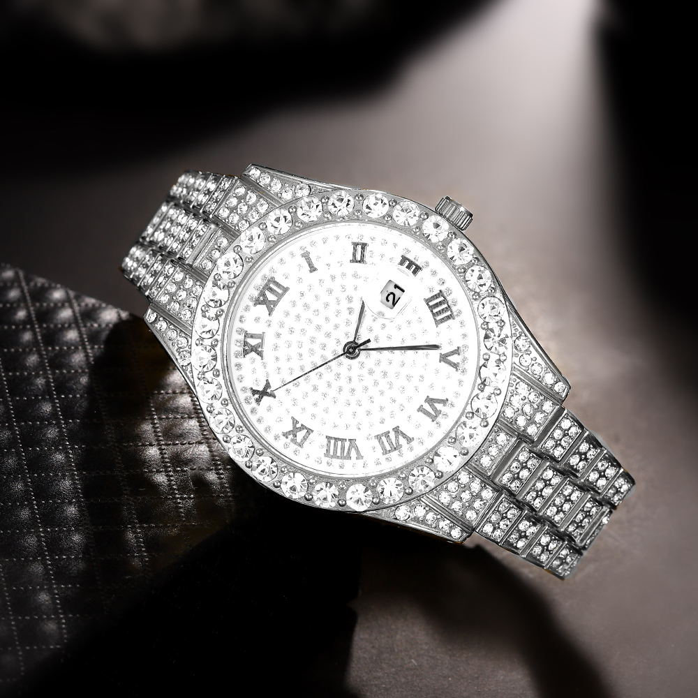 1 Hip-hop Full Diamond Silver  - مراجعة Jewelry Watches Men وسعره