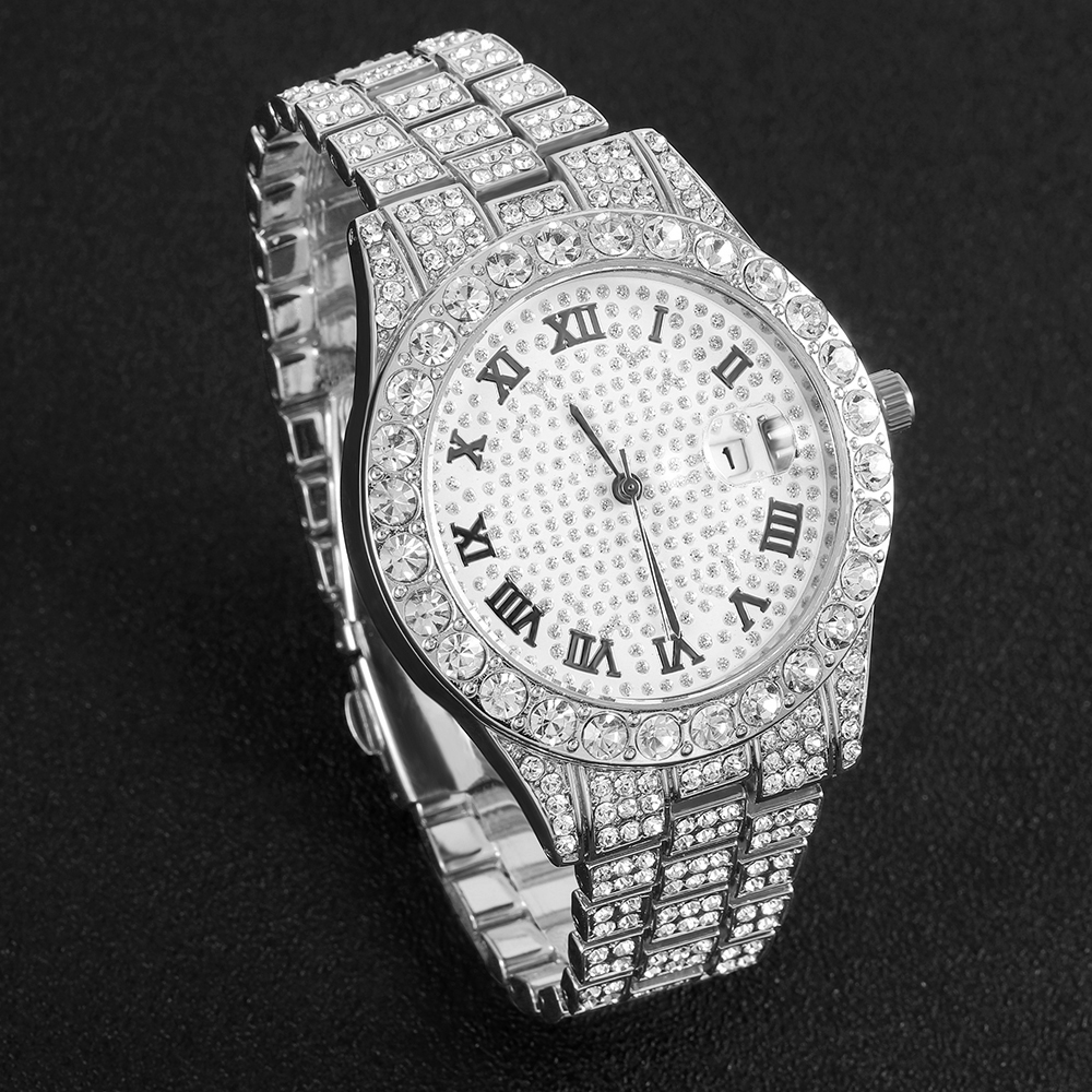 1 Hip-hop Full Diamond Silver  - مراجعة Jewelry Watches Men وسعره