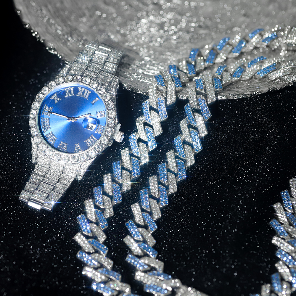 3pcs Hip-hop Watch Jewelry Set - مراجعة Jewelry Watches Men وسعره