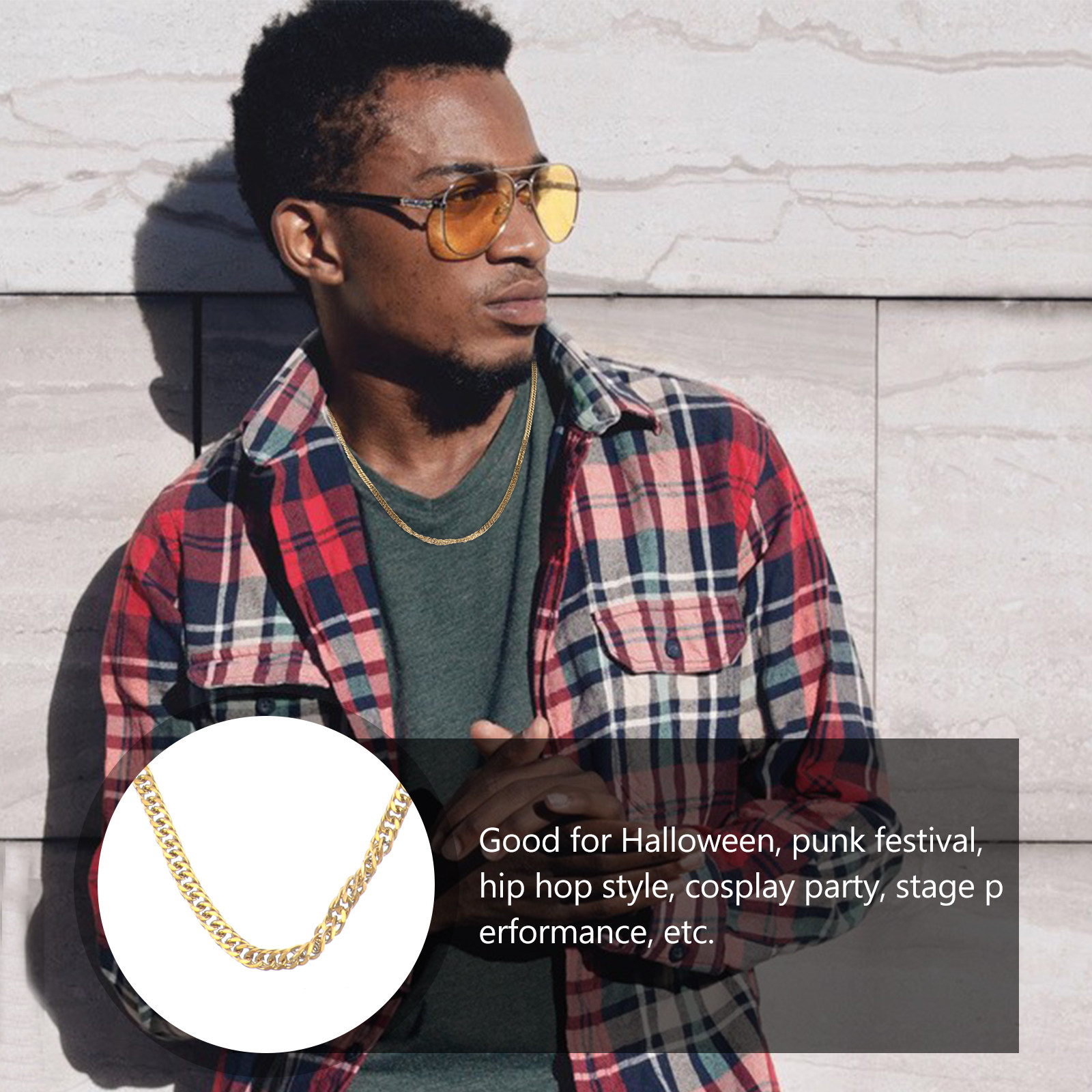 1Pcs Golden Titanium Steel Dou - مراجعة Hip Hop Chain Necklace وسعره