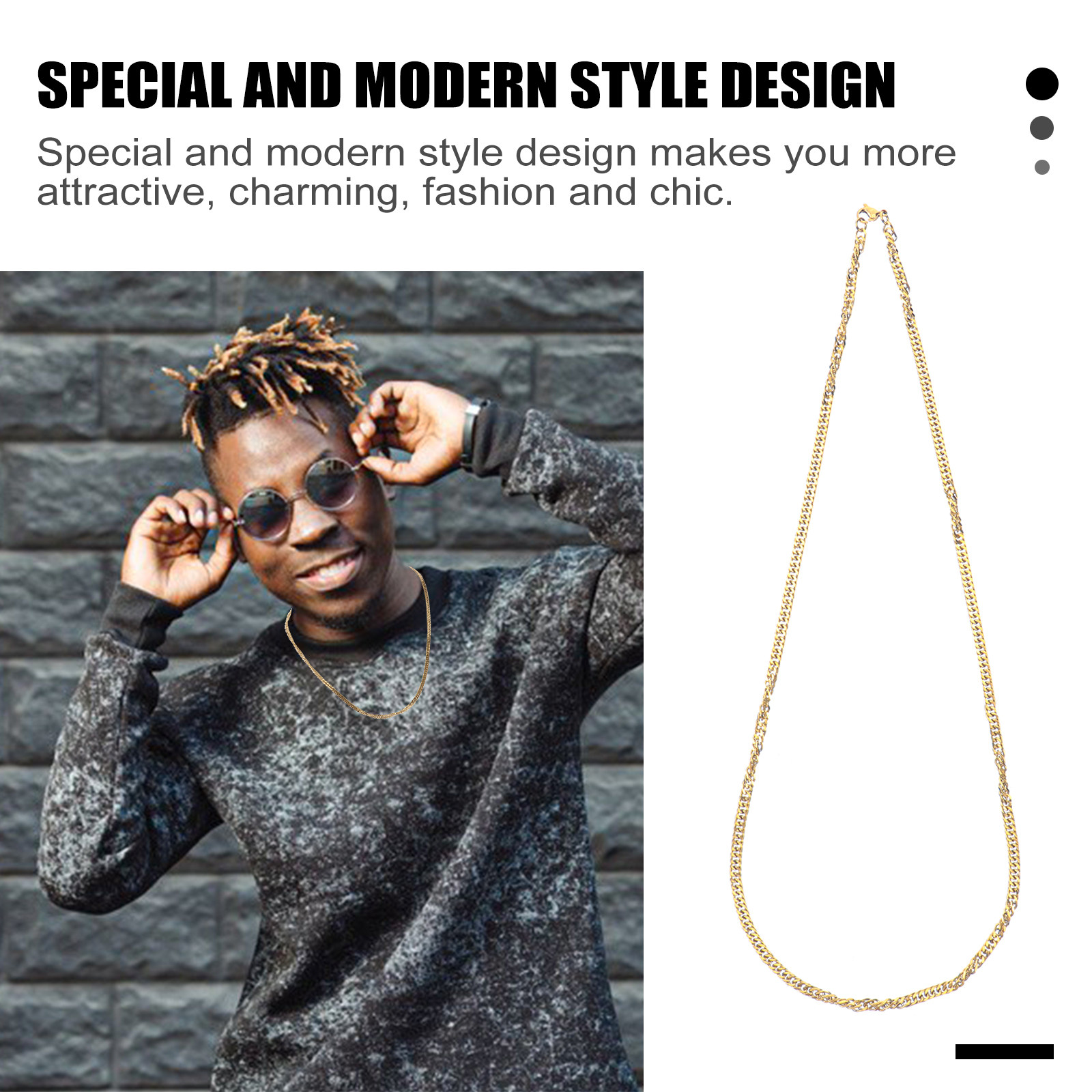 1Pcs Golden Titanium Steel Dou - مراجعة Hip Hop Chain Necklace وسعره