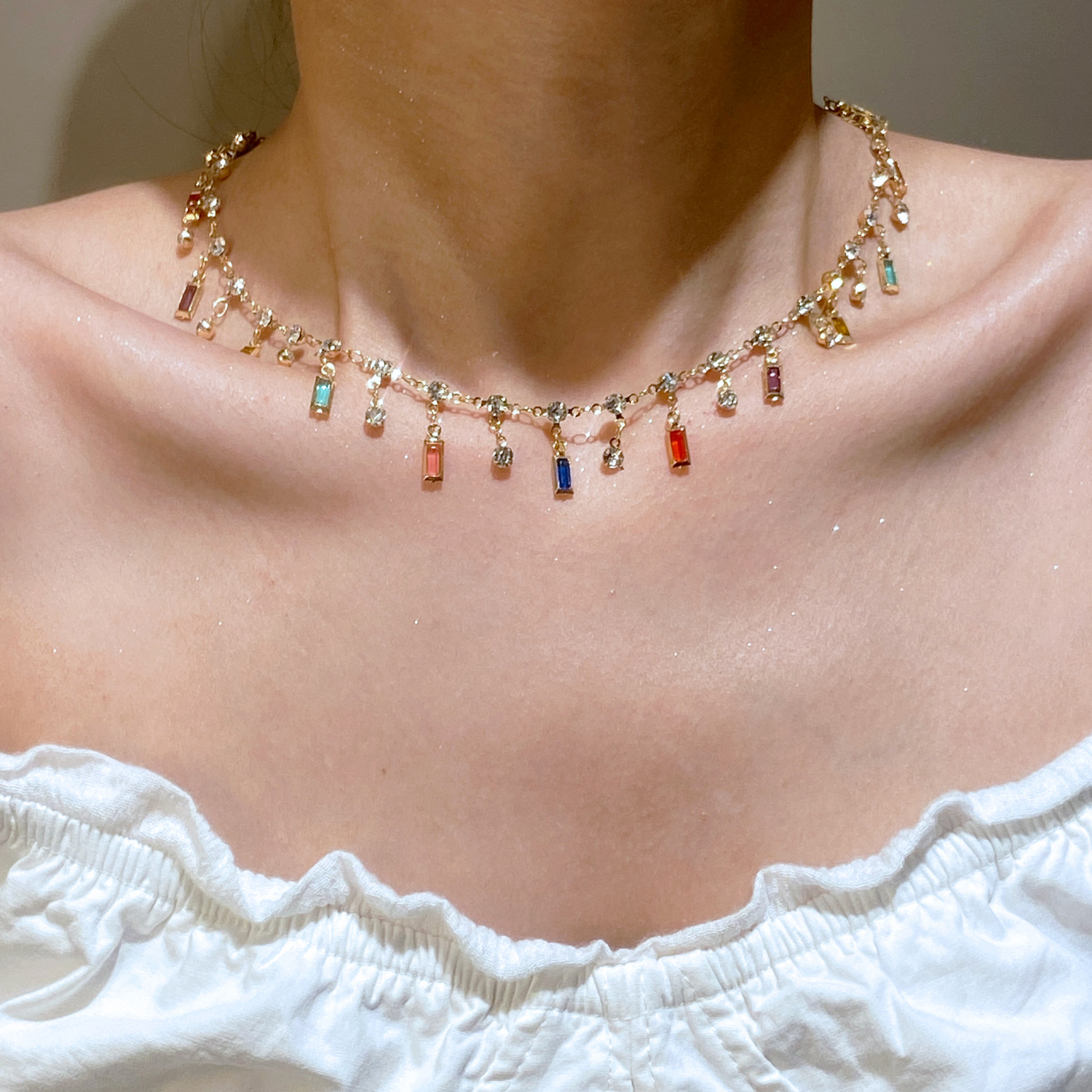 Fashion Dopamine Colorful Crys - مراجعة Crystal Choker Necklace وسعره