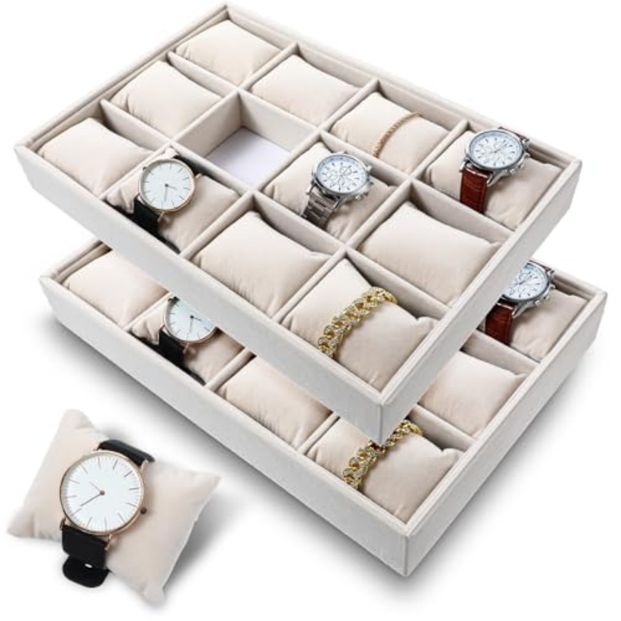 2 Pcs Beige Velvet Jewelry Org - مراجعة Jewelry Watches Men وسعره
