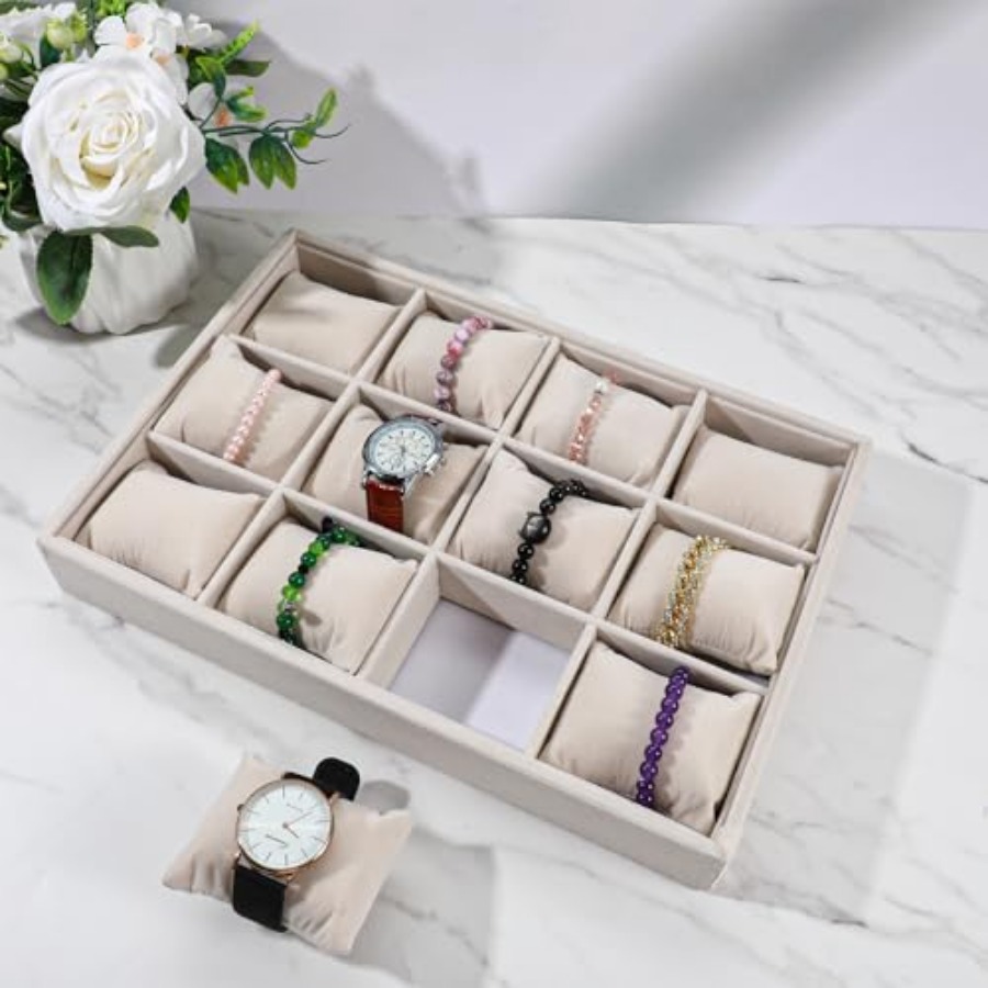 2 Pcs Beige Velvet Jewelry Org - مراجعة Jewelry Watches Men وسعره