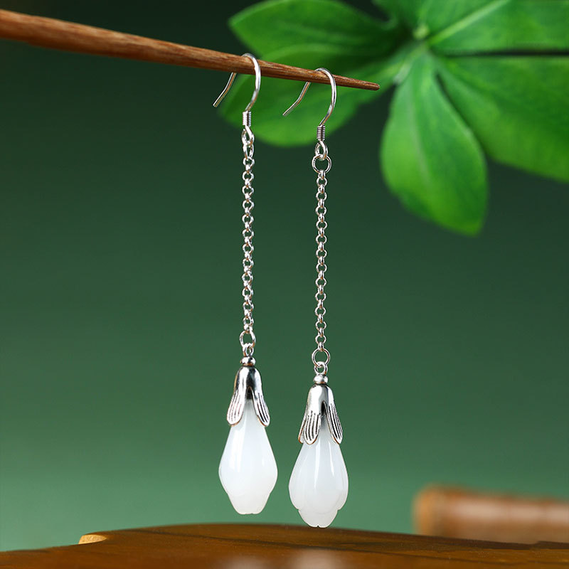 White Real Jade Flower Earring - مراجعة Luxury Gifts Jewelry & Watches Namfleg Mostar وسعره